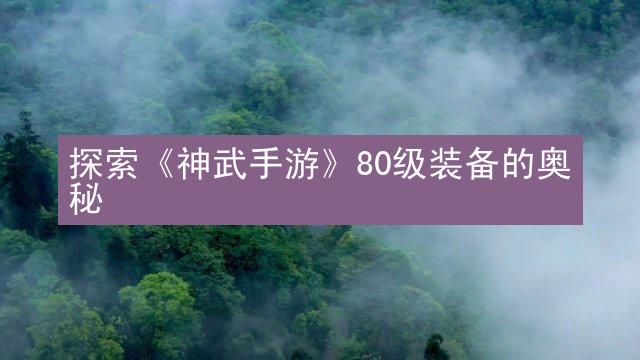 探索《神武手游》80级装备的奥秘